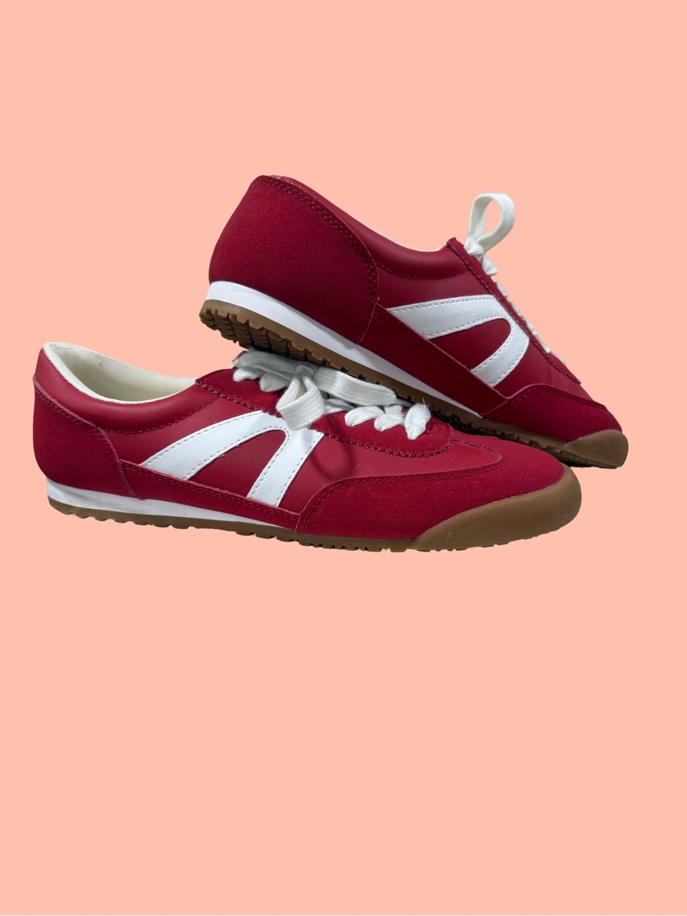 Madden Girl Brooklyn Red and White Retro Lace-Up Sneakers